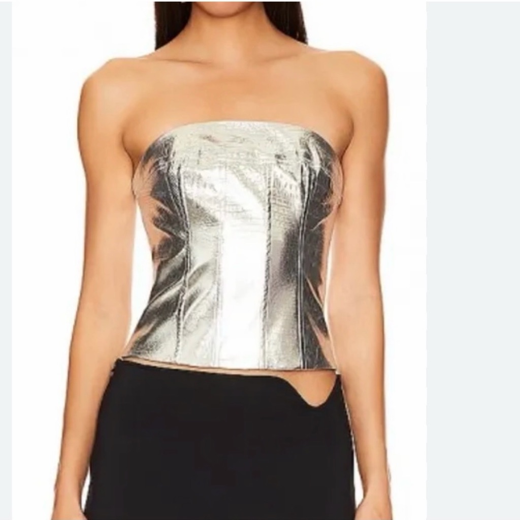 Lovers And Friends Strapless Metallic Silver Bustier Top